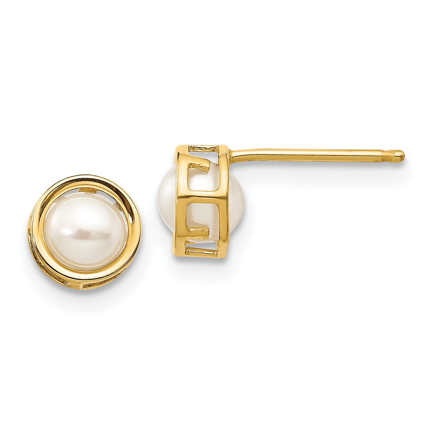 14k 4.5mm Bezel FW Cultured Pearl Stud Earrings (XBE149)