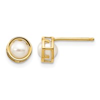 14K 4.5mm Yellow Gold Round Bezel June Freshwater Cultured Pearl Post Earrings view 1