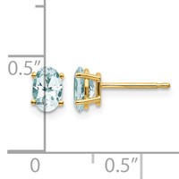 14K Yellow Gold 6x 4 Oval March Aquamarine Post Earrings view 4