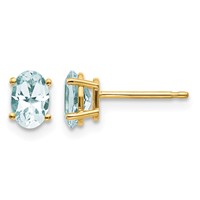 14K Yellow Gold 6x 4 Oval March Aquamarine Post Earrings view 1