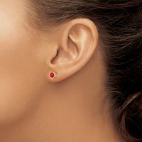 14K 5mm Yellow Gold Round Bezel July Ruby Post Earrings view 3