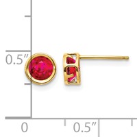 14K 5mm Yellow Gold Round Bezel July Ruby Post Earrings view 4