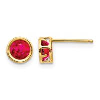 14K 5mm Yellow Gold Round Bezel July Ruby Post Earrings view 1