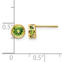 14K 5mm Yellow Gold Round Bezel August Peridot Post Earrings view 4