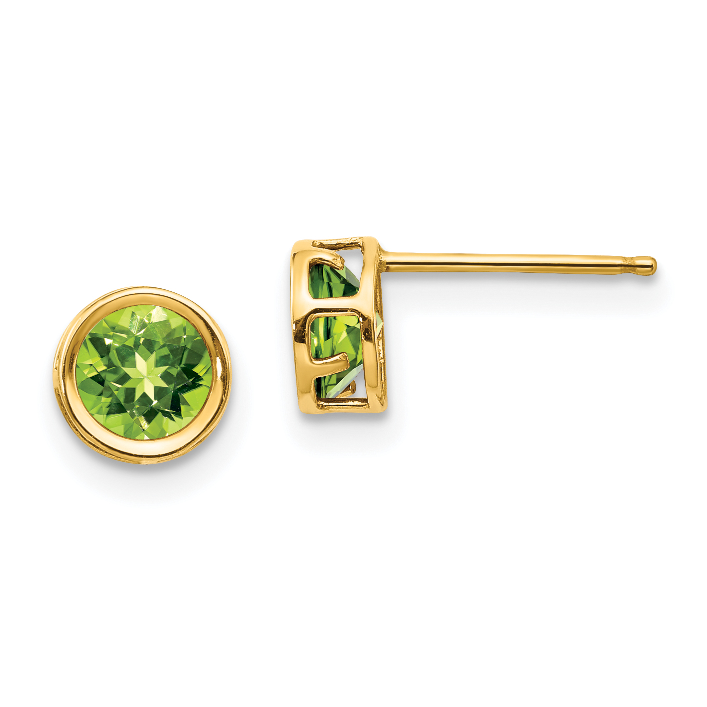 14k 5mm Bezel Peridot Stud Earrings (XBE151)