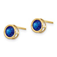 14K 5mm Yellow Gold Round Bezel September Sapphire Post Earrings view 2