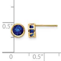 14K 5mm Yellow Gold Round Bezel September Sapphire Post Earrings view 4