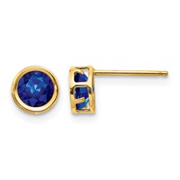 14K 5mm Yellow Gold Round Bezel September Sapphire Post Earrings view 1