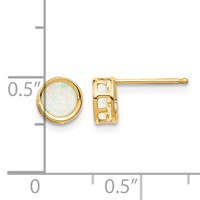 14K 5mm Yellow Gold Round Bezel October Opal Post Earrings view 4