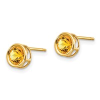14K 5mm Yellow Gold Round Bezel November Citrine Post Earrings view 2