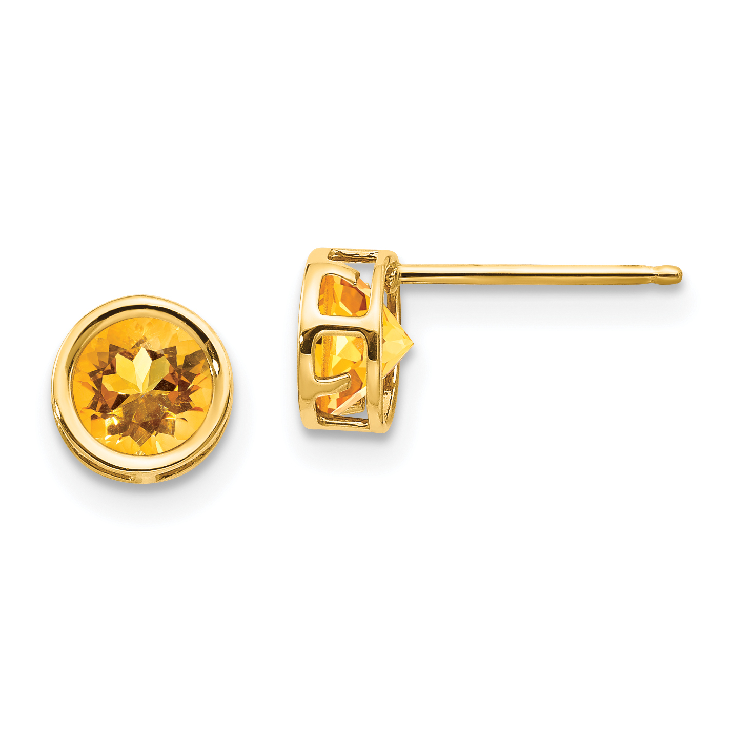 14k 5mm Bezel Citrine Stud Earrings (XBE154)