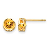 14K 5mm Yellow Gold Round Bezel November Citrine Post Earrings view 1