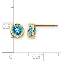 14K 5mm Yellow Gold Round Bezel December Blue Topaz Post Earrings view 4