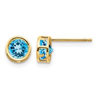 14K 5mm Yellow Gold Round Bezel December Blue Topaz Post Earrings view 1