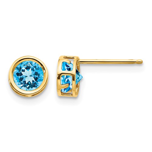 14K 5mm Yellow Gold Round Bezel December Blue Topaz Post Earrings