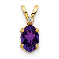 14K Yellow Gold Diamond and 6x 4 Oval February Amethyst Birthstone Pendant view 1