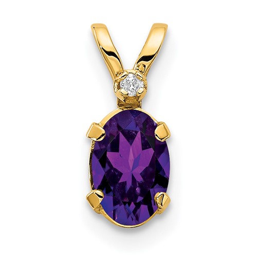 14K Yellow Gold Diamond and 6x 4 Oval February Amethyst Birthstone Pendant