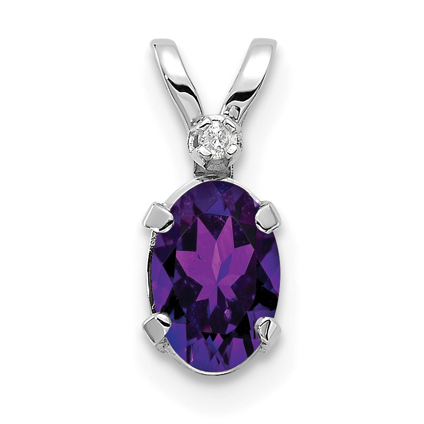 14K White Gold Diamond and Amethyst Birthstone Pendant (XBE157W)