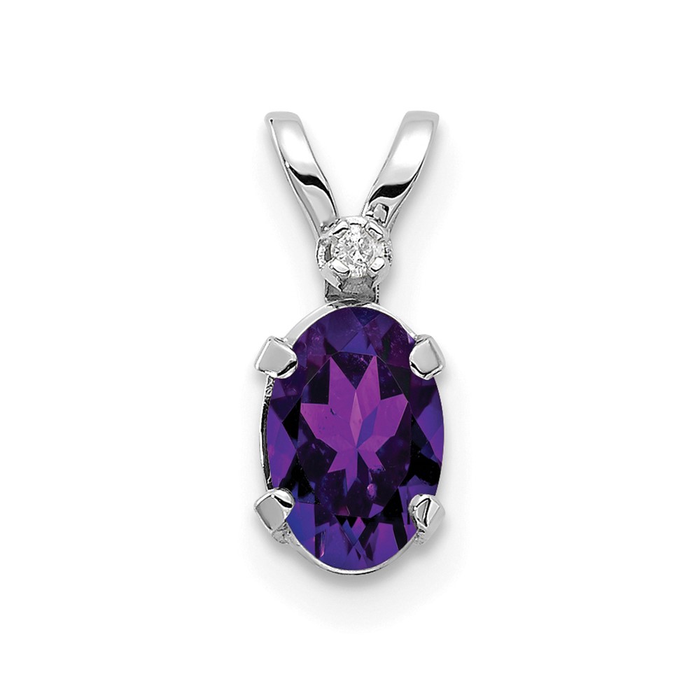14K White Gold Diamond and Amethyst Birthstone Pendant (XBE157W)