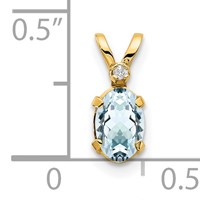 14K Yellow Gold Diamond and 6x 4 Oval March Aquamarine Birthstone Pendant view 3