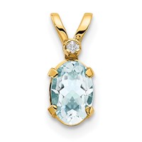14K Yellow Gold Diamond and 6x 4 Oval March Aquamarine Birthstone Pendant view 1