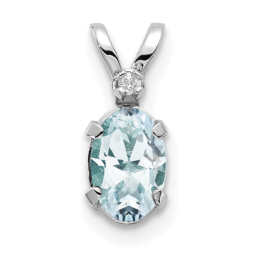14K White Gold Diamond and Aquamarine Birthstone Pendant (XBE158W)