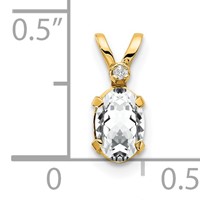 14K Yellow Gold Diamond and 6x 4 Oval April White Topaz Birthstone Pendant view 3