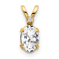 14K Yellow Gold Diamond and 6x 4 Oval April White Topaz Birthstone Pendant view 1
