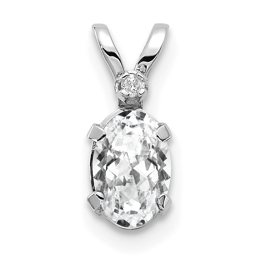 14K White Gold Diamond and White Topaz Birthstone Pendant (XBE159W)