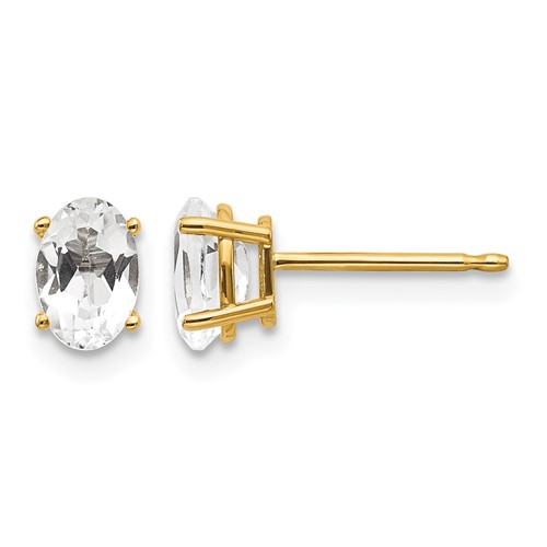 14K Yellow Gold 6x 4 Oval April White Topaz Post Earrings