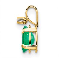 14K Yellow Gold Diamond and 6x 4 Oval May Emerald Birthstone Pendant view 2