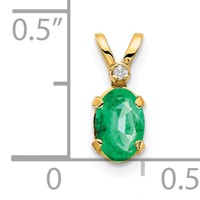 14K Yellow Gold Diamond and 6x 4 Oval May Emerald Birthstone Pendant view 3