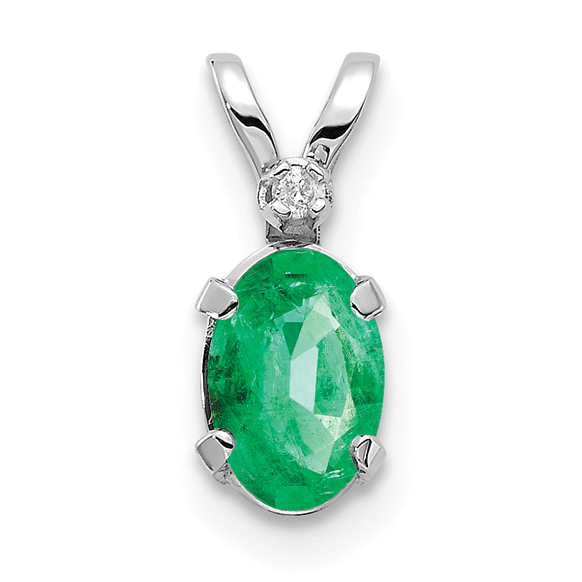 14K White Gold Diamond and Emerald Birthstone Pendant (XBE160W)