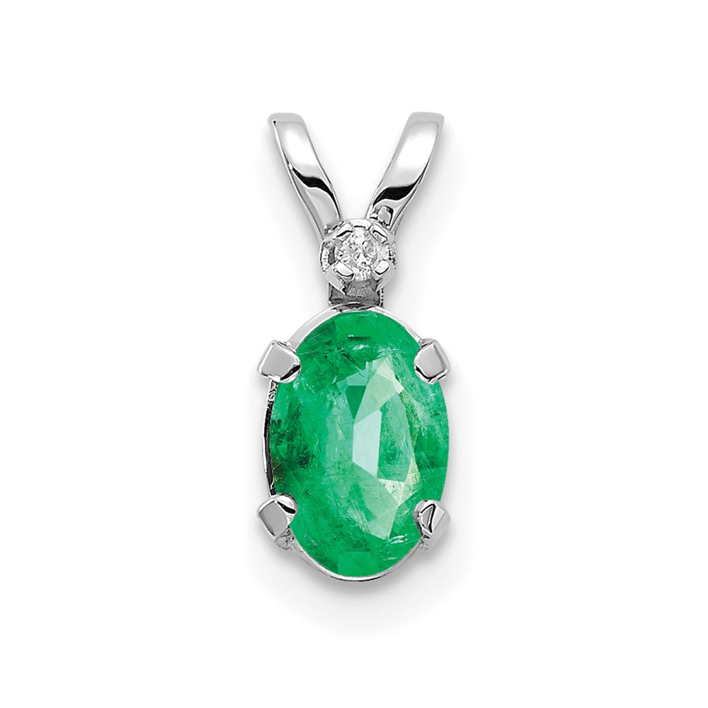 14K White Gold Diamond and Emerald Birthstone Pendant (XBE160W)