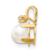 14K Yellow Gold Diamond and 4.5mm June Freshwater Cultured Pearl Birthstone Pendant view 2