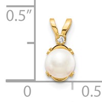 14K Yellow Gold Diamond and 4.5mm June Freshwater Cultured Pearl Birthstone Pendant view 3