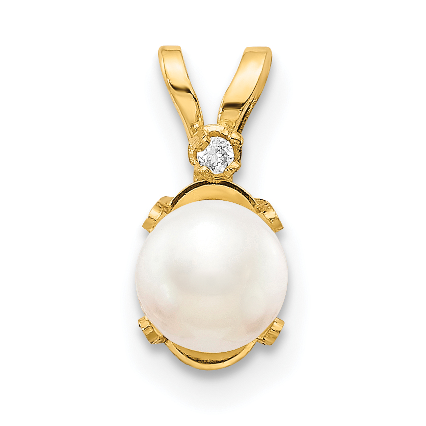 14k Diamond & FW Cultured Pearl Birthstone Pendant (XBE161)