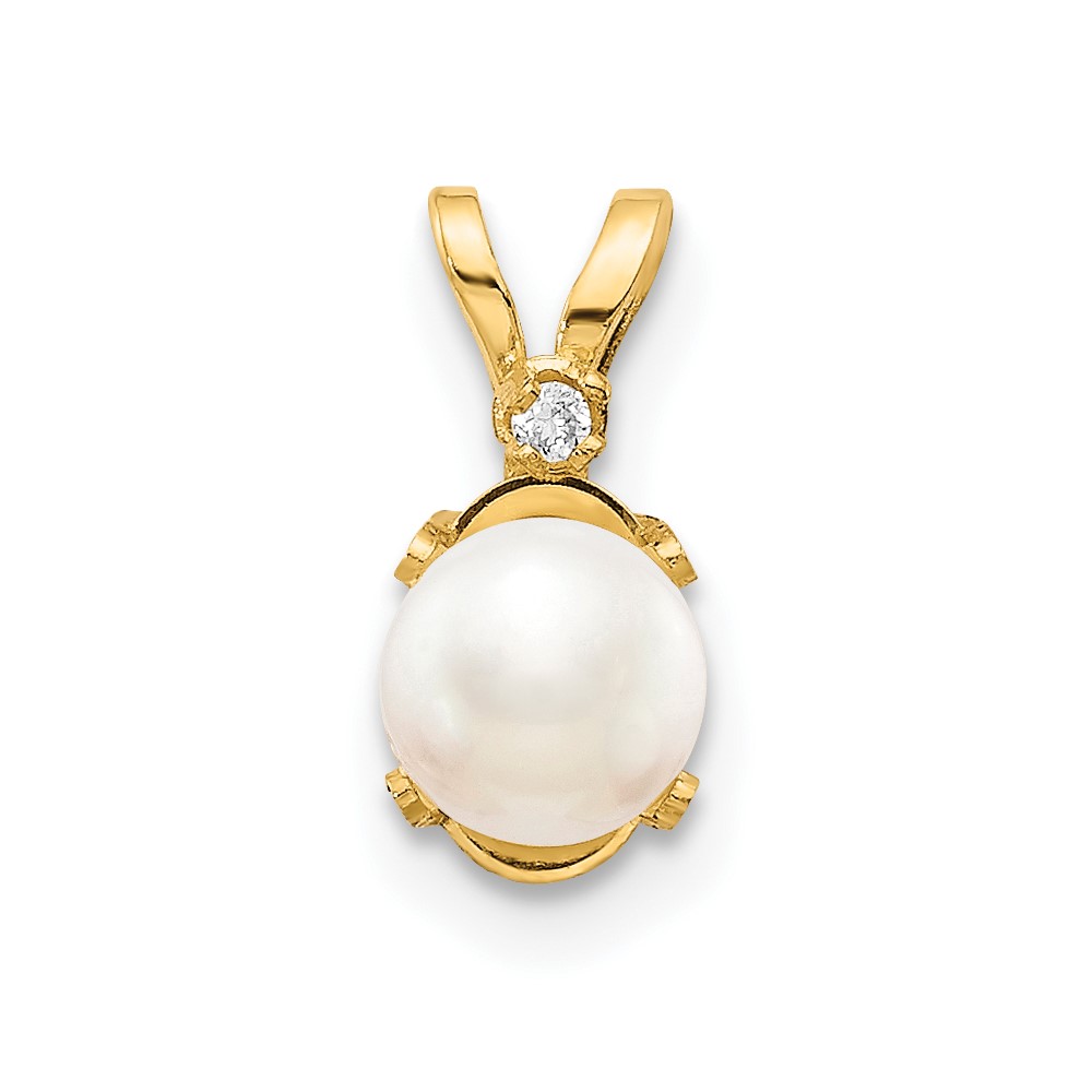 14k Diamond & FW Cultured Pearl Birthstone Pendant (XBE161)