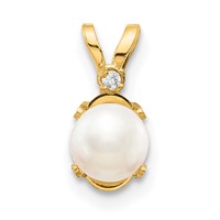 14K Yellow Gold Diamond and 4.5mm June Freshwater Cultured Pearl Birthstone Pendant view 1