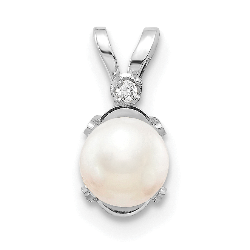 14K White Gold Diamond and FW Cultured Pearl Birthstone Pendant (XBE161W)
