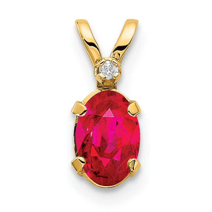 14k Diamond & Ruby Birthstone Pendant (XBE162)