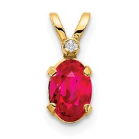14K Diamond and 6x4 Oval July Ruby Birthstone Pendant view 1