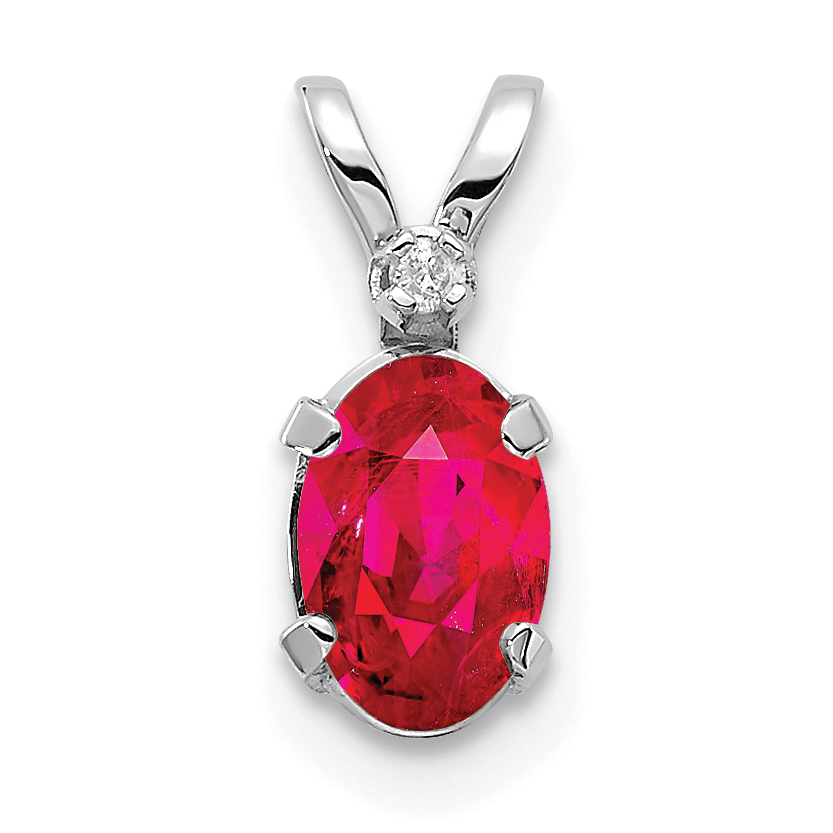 14K White Gold Diamond and Ruby Birthstone Pendant (XBE162W)