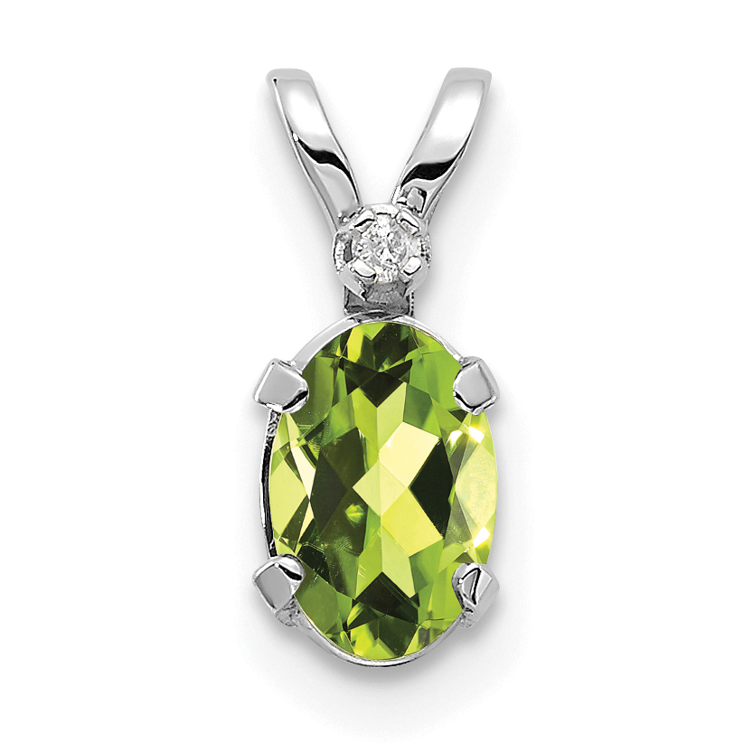 14K White Gold Diamond and Peridot Birthstone Pendant (XBE163W)