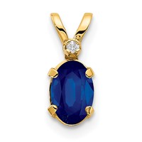 14K Yellow Gold Diamond and 6x 4 Oval September Sapphire Birthstone Pendant view 1