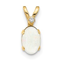 14K Yellow Gold Diamond and 6x 4 Oval October Opal Birthstone Pendant view 1