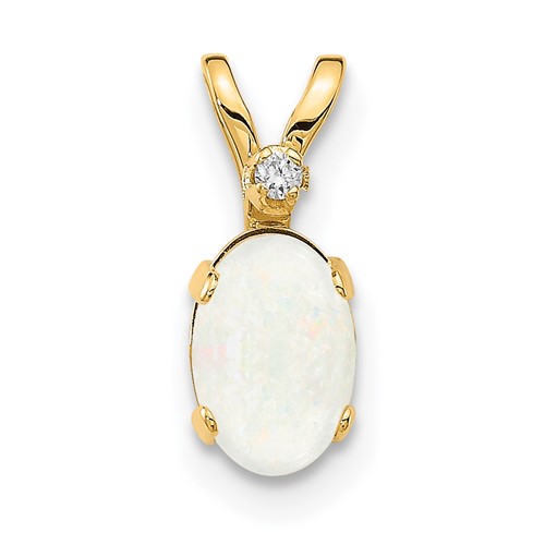 14K Yellow Gold Diamond and 6x 4 Oval October Opal Birthstone Pendant