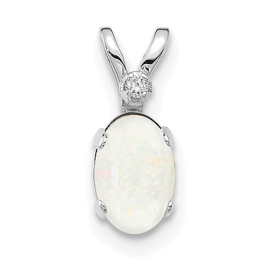 14K White Gold Diamond and Opal Birthstone Pendant (XBE165W)