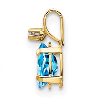 14K Yellow Gold Diamond and 6x 4 Oval December Blue Topaz Birthstone Pendant view 2