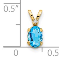14K Yellow Gold Diamond and 6x 4 Oval December Blue Topaz Birthstone Pendant view 3